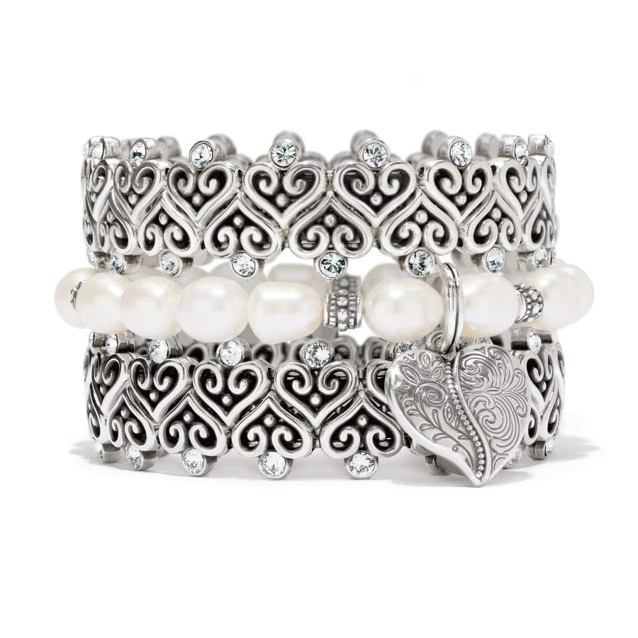 Ornate Heart Pearl Stretch Bracelet - Image 2